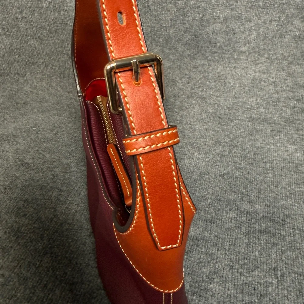Dooney & Bourke Hobo Shoulder Bag Red Wine Pebble Leather Adjustable Strap